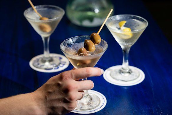 Dirty martini, wet gin martini and Bar Planet martini. 