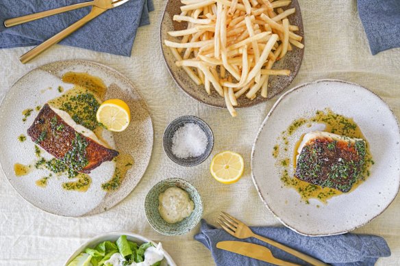 Murray cod with herb butter.   