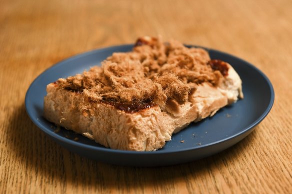 Pork floss and chilli paste toast at Udom House.