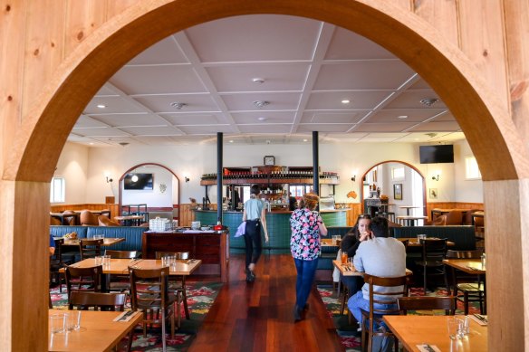 The Bridge Hotel’s main dining room, replete with retro floral carpet.