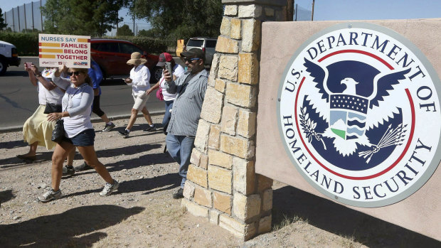 People protest outside a DHS facility in El Paso, Texas, last year.