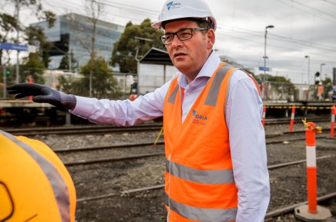 Daniel Andrews at Dandenong  station earlier in the campaign.