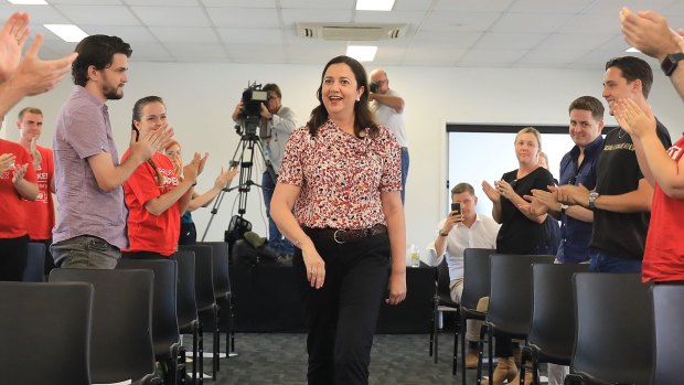 Premier Annastacia Palaszczuk is applauded at her "regional rally” in Townsville on Sunday. 
