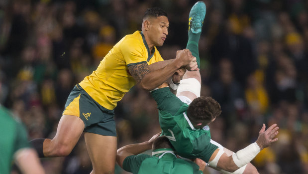 Danger zone: Israel Folau was banned for one match for his conduct in the air during the June Test series. 