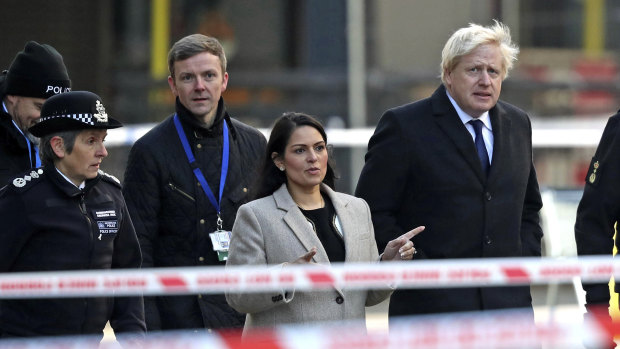 Boris Johnson visits the scene of the attack on Saturday. 