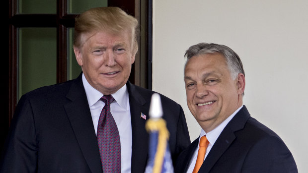 US President Donald Trump, left, and Hungarian Prime Minister Viktor Orban at the White House.