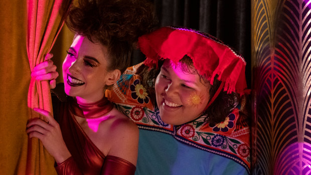 Alison Brie as Ruth and Britney Young as Carmen in Glow season 3.