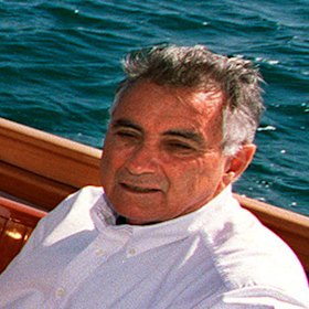 Camera-shy Denis O'Neil aboard the Cambria in Rose Bay.