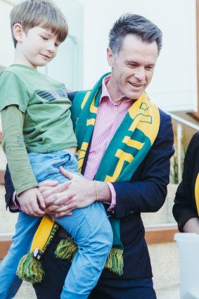 The premier with son George Minns at Taronga Zoo.