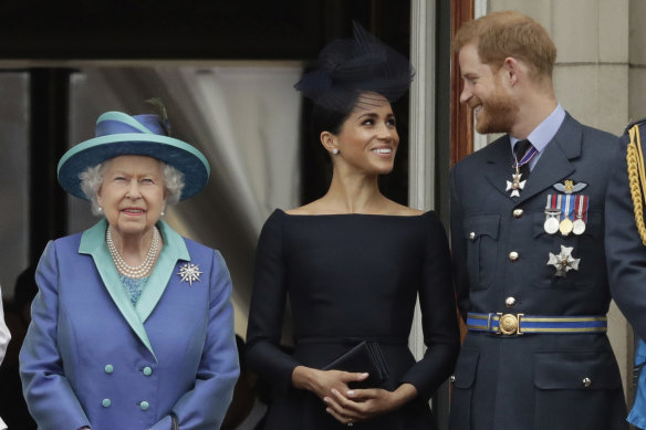 The Queen, the Duchess of Sussex and the Duke of Sussex in 2018.