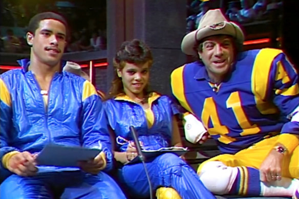Molly Meldrum watches the Beat Street competition with Rock Steady Crew on Countdown in 1984.