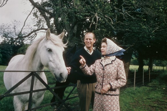 Queen Elizabeth II and Prince Philip at a farm on the Balmoral estate in 1972.