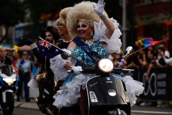 All smiles: One of the paraders from this year's Sydney Gay and Lesbian Mardi Gras.