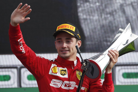 Ferrari's Charles Leclerc after winning the Italian Formula One Grand Prix at Monza on Sunday.