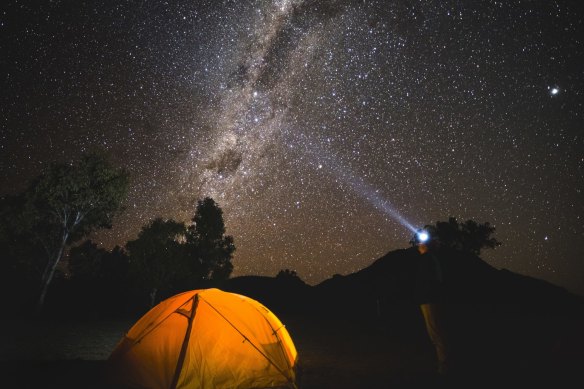 The night sky filled with bright stars over the dark sky park in the Warrumbungles.