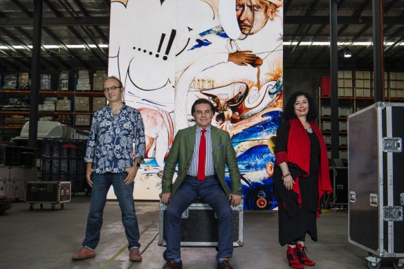 From left: Production designer Dan Potra, Opera Australia artistic director Lyndon Terracini and composer Elena Kats-Chermin, have put together an opera on the life and work of Brett Whiteley.