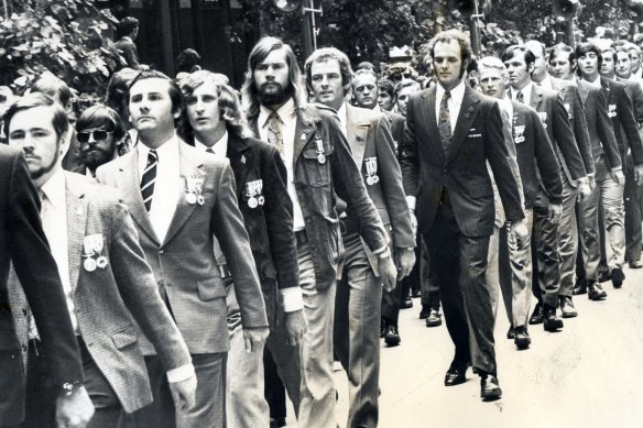 Vietnam veterans at Sydney’s Anzac Day march in 1974.