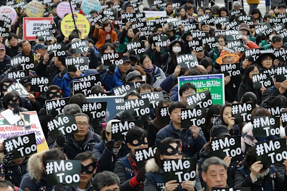 Demonstrators supporting the #MeToo movement at a rally for International Women’s Day in Seoul, South Korea, in 2018. 