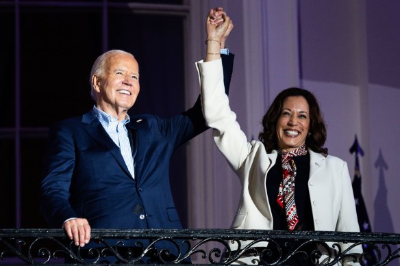 Joe Biden and Kamala Harris together  on July 4. Harris has been dismissed as unpopular, but her star is rising.