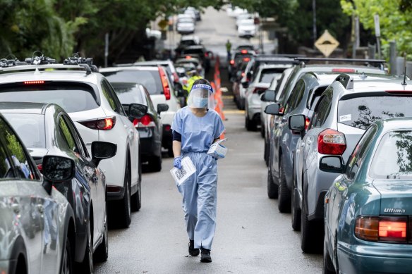 A drive-through COVID-19 testing clinic in Rozelle.