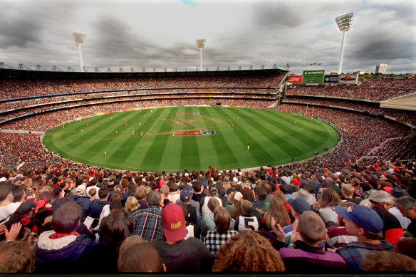 The first Anzac Day clash between Essendon and Collingwood in 1995 attracted a packed house. It is still uncertain if that will be allowed to happen this year.