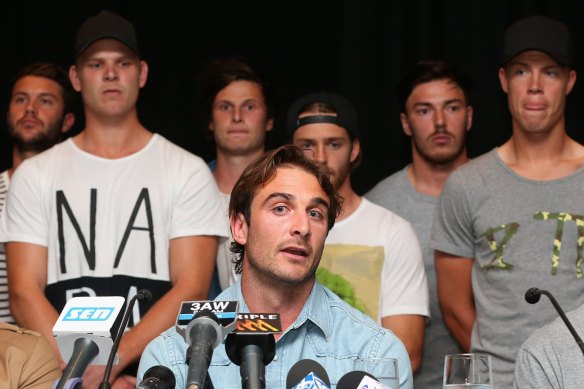 Jobe Watson and some of the members of the Essendon 34 at the heart of the scandal.