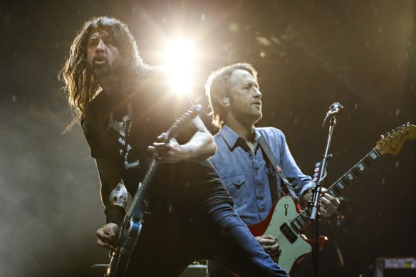 Foo Fighters Dave Grohl and Chris Shiflett play to a sold-out crowd at GMHBA Stadium in Geelong.