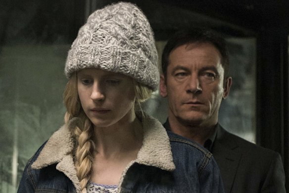 Jason Isaacs at rear behind Brit Marling in The OA.
