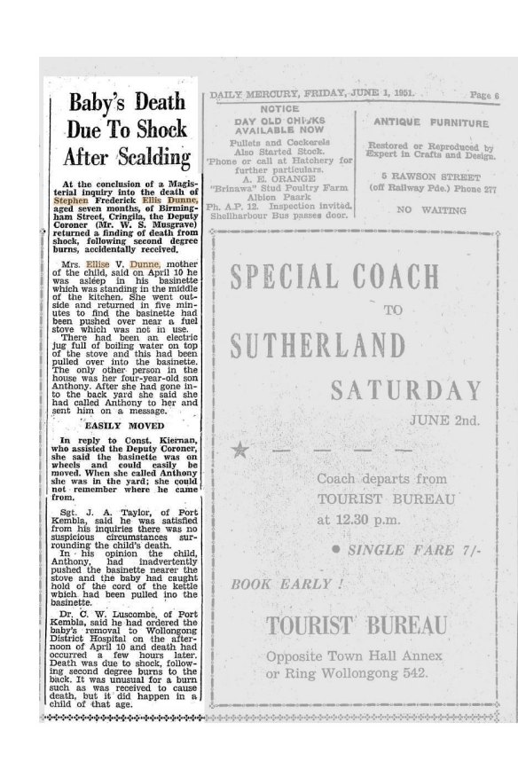 One of the newspaper articles from 1951 that helped Dunne uncover the truth.