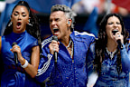 Nicole Scherzinger, Robbie Williams and Laura Pausini perform before the FIFA World Cup 2026 Final match between Spain and Argentina