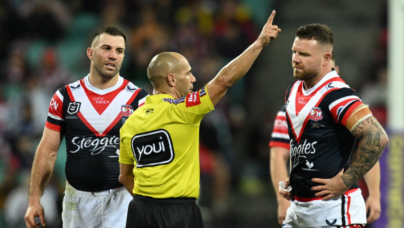 Nathan Brown is sent from the field 30 seconds after coming on as an interchange player.
