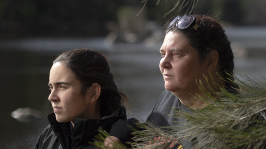 Gundungurra Traditional Owners Kazan Brown (right) and her daughter Taylor Clarke, on land that will be inundated by floodwaters if the Warragamba Dam Wall is raised.