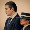 Barron and Melania Trump on Inauguration Day in 2025 and back in 2017.