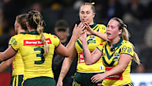 Jillaroos players during the RLWC win.