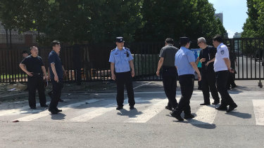 Police are checking the ground where an explosion took place near the US embassy.