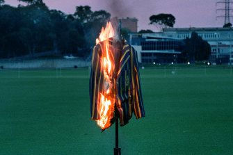 James Robinson’s blazer burning on the St Kevin’s school grounds in protest.