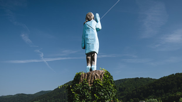 Conceptual artist Ales 'Maxi' Zupevc claims this sculpted tree is the first ever monument of Melania Trump, set in the fields near town of Sevnica, US first lady’s hometown.