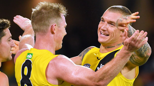 Dancing up a storm: Jack Riewoldt and Dustin Martin.