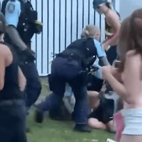 CCTV footage obtained by Nine News shows a crowd of teenagers surrounding the suburban home before the situation escalated.