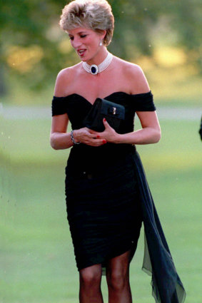 Princess of Wales in a Christina Stamboulian gown at a party given at the Serpentine Gallery in London, 1994.