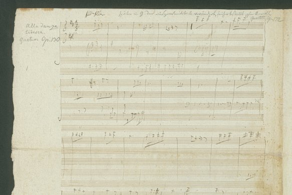 Beethoven’s original score for the Alla Danza Tedesca movement of the string quartet No 13.