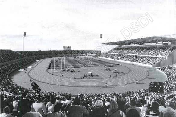 An artist’s image of the proposed new Queensland Sport and Athletics Centre as it would be developed for the Brisbane Olympics.