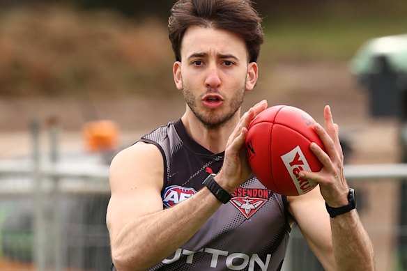 Nic Martin at Essendon training earlier this month.