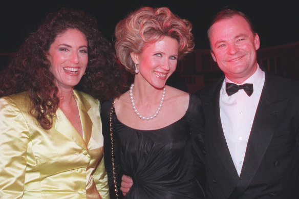 Jackie Frank, Fiona and Matt Handbury at the launch party of Marie Claire Australia in 1995.