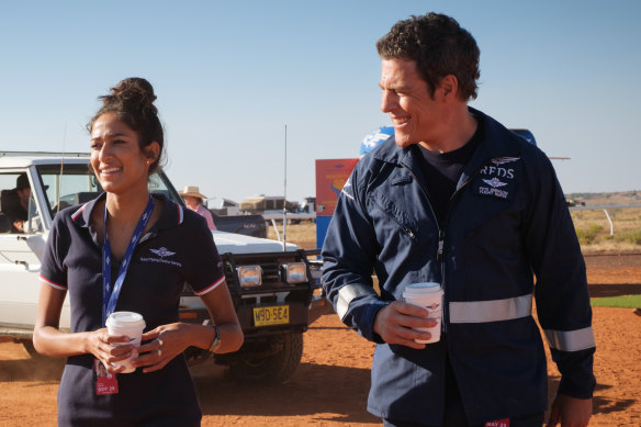 The new season of RFDS introduces mental health nurse Chaya Batra (Emma Harvie, pictured with Stephen Peacocke).