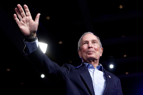 Michael Bloomberg waves to the crowd during a rally at West Palm Beach, Florida.