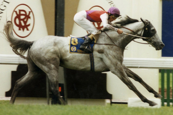 Greg Hall on board Subzero in their 1992 Melbourne Cup win.