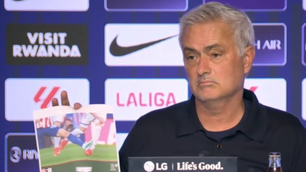 Jose Mourinho shows up with printed out evidence of two incidents he believes should have been red cards.