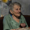 Lidiia Lomikovska, 98, who walked for kilometres to safety after Russian soldiers occupied her home village of Ocheretyne in east Ukraine.