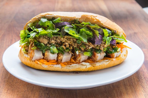 Crispy pork belly banh mi mi at Ca Com.